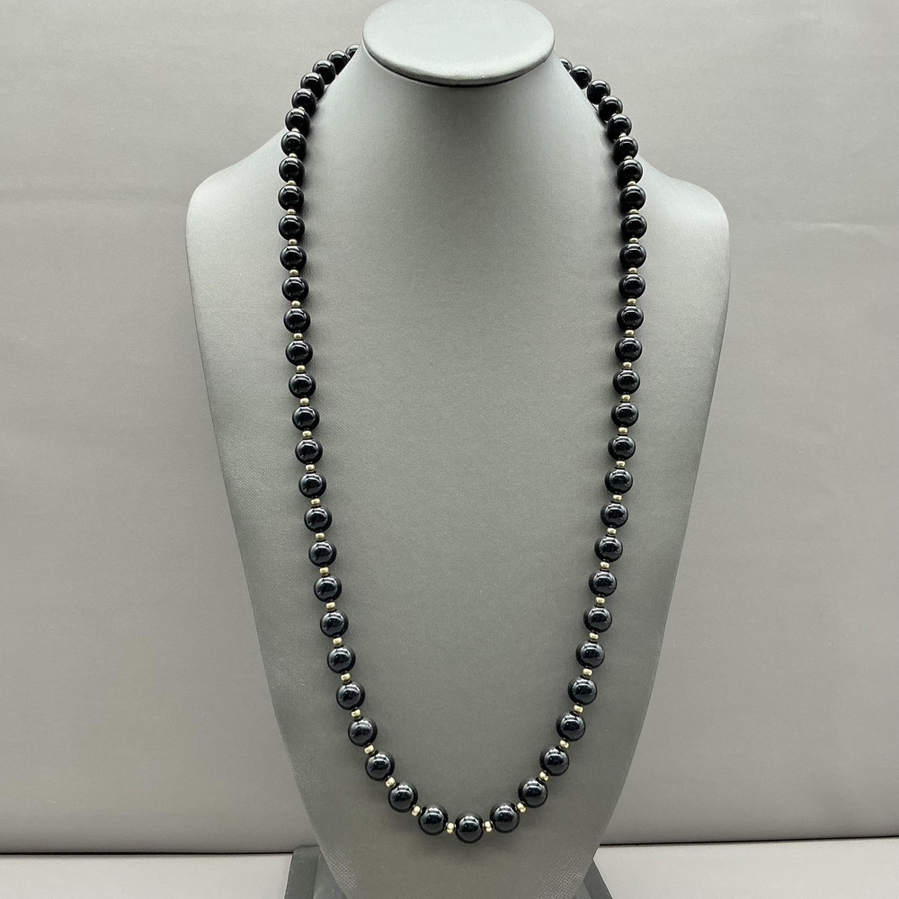 Monet Necklace Black Beaded Gold Tone Spacer Long Lobster Clasp Womens Jewelry